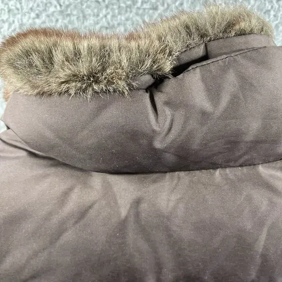 Eddie Bauer 700 Fill Goose Down Puffer Vest Women L Brown Faux Fur Trim Quilted - Picture 7 of 7